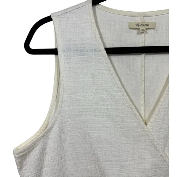 Madewell‎ Crosshatch Side Tie Sleeveless Faux Wrap Dress Bright Ivory XL - Image 7