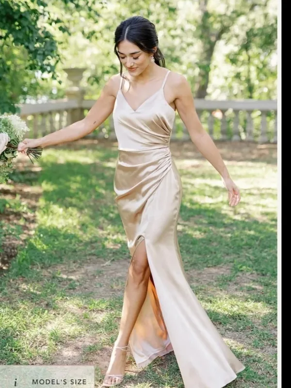 Revelry Satin Slip Maxi Dress in Champagne Gold - Image 3