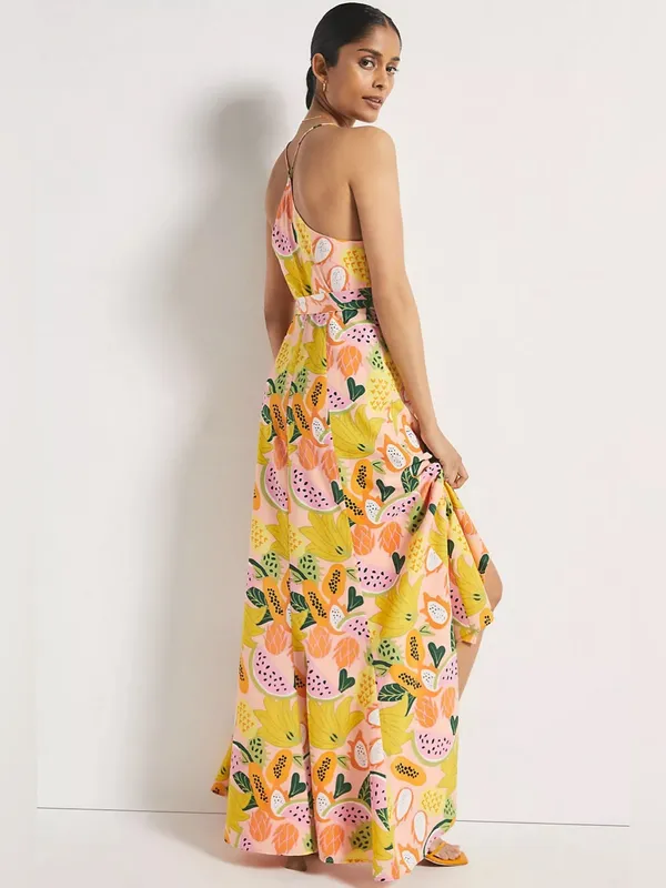 Hutch High-Low Wrap Yellow Tropical Print Maxi Dress Small - Image 2