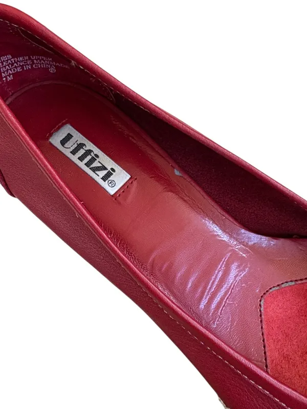 EUC Uffizi Leather Blanket Stitch Kitten Heels Red Size 7 - Image 4