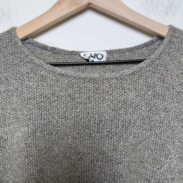 VTG 90s‎ Clio Women Granola Girl Sweater Medium Brown Scalloped Pointelle Goblin - Image 2