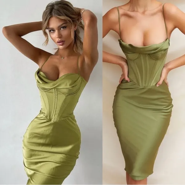 HOUSE OF CB Myrna Plus Cup Satin Corset Olive Green Midi Dress - Image 2