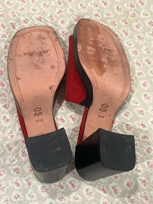Franco Sarto Red Suede Block Heel Mules - Image 3