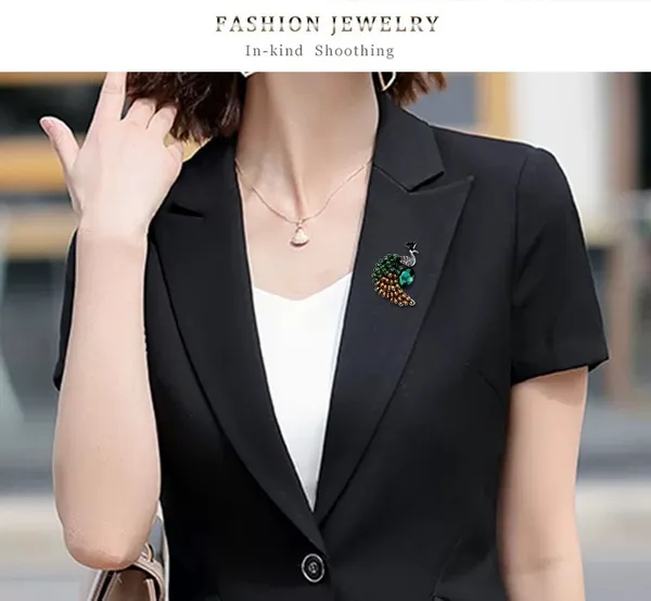 Elegant Green Crystal Peacock Brooch Pin for Women - Image 5