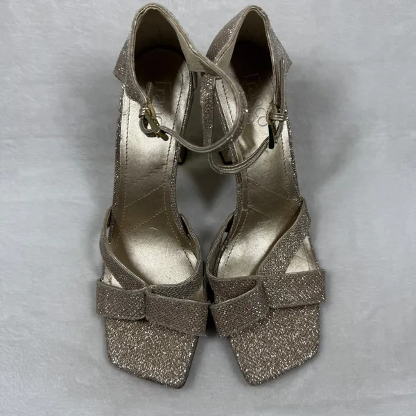 Franco Sarto Rania 2 Champagne Gold Glitter Square Toe‎ Heeled Sandals 8.5M - Image 4