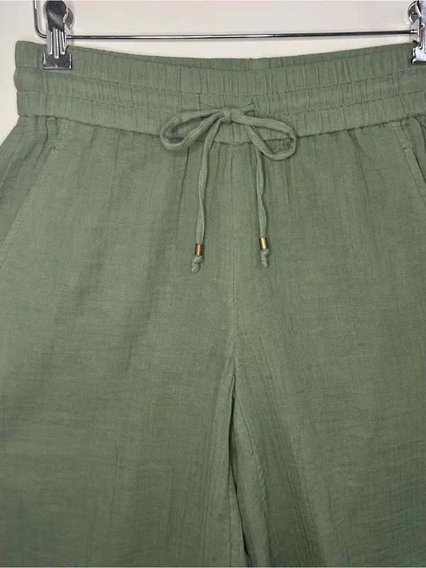Eileen Fisher Nori Drawstring Wide Leg Cropped Culottes Organic Cotton Gauze - Image 10