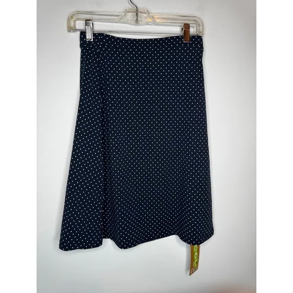 OGL Women XS Navy Blue White Polka Dot Stretch Cotton A-Line Flare Skirt New - Image 3