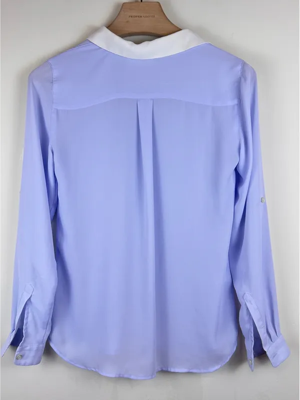 LOFT Lavender White Contrast Collar Utility Blouse Button Down Shirt XS - Image 7