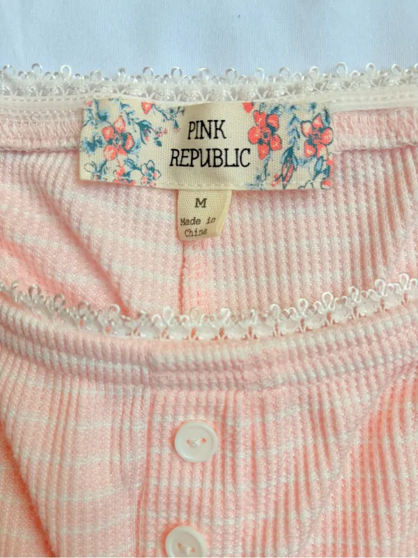 Pink Republic Y2K Pink Ribbed Flare Pajama Lounge Pants M - Image 3