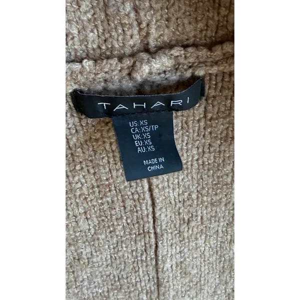 Tahari Womens Camel Tan Wool Blend Sleeveless Hooded Sweater Vest XS Longline - Image 12