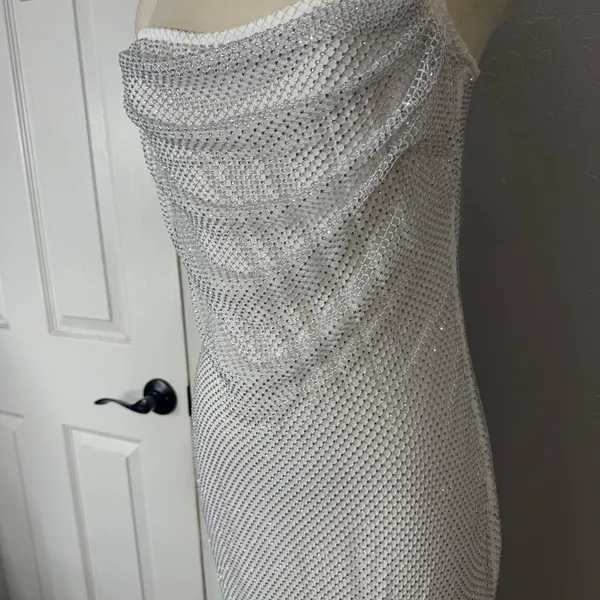 12th Tribe Ezmerelda White Rhinestone Fringe Dress, L - Image 3