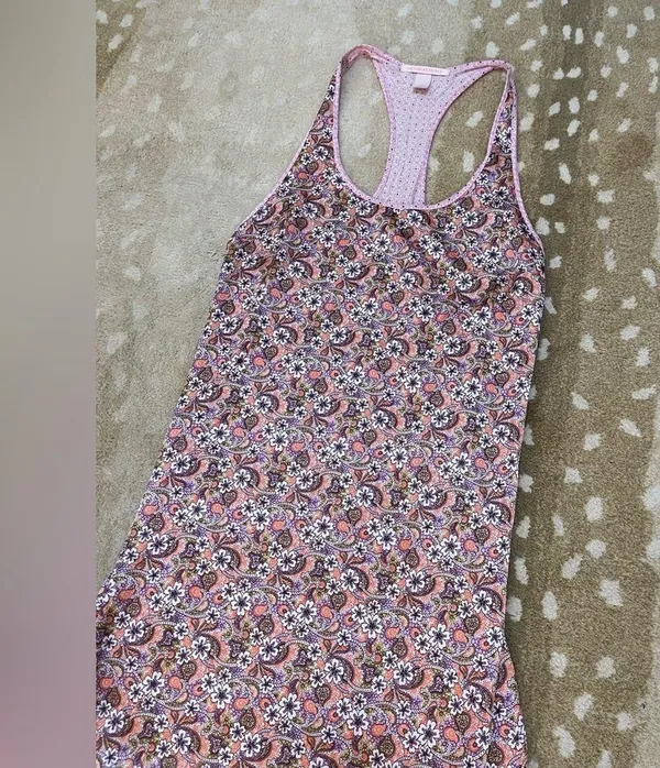 Victoria’s Secret pink brown floral tank dress women’s size medium - Image 3