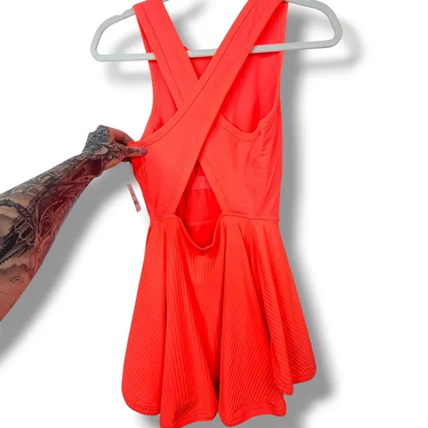 NEW Free People Movement Neon Coral Kiss My Ace Tennis Dress Sporty Romper XS - Image 6