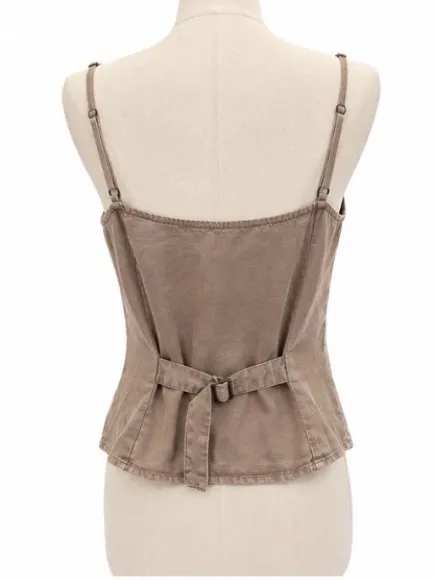 YFB Young Fabulous & Broke 100% Lyocell Taupe Button Front Cami Vest Size Small - Image 3