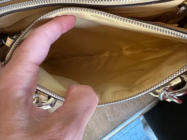 Coach Pebbled Leather Satchel Bag in Beige - Image 10