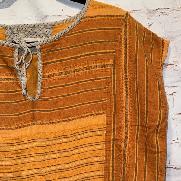 Orange Striped Women's Prana Mistico Short Sleeve Top Guaze Cotton Medium - Image 3