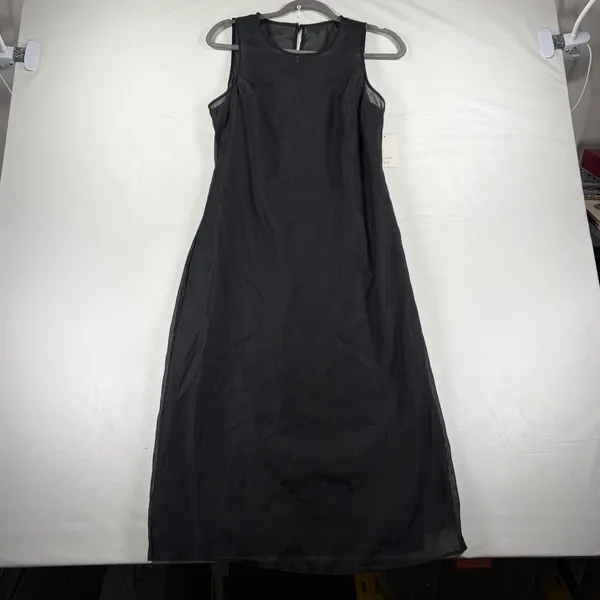 A New Day Black Sleeveless Mesh Overlay Midi Dress Size Small Parisian Chic NEW - Image 3