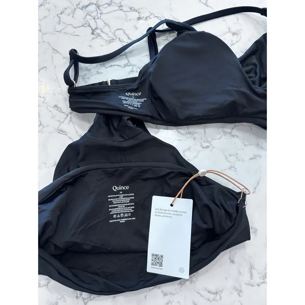 New Quince Black Italian V Neck Bikini Top & High Rise Bottom Set Size XS - Image 3