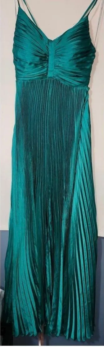Lulus Green Pleated Satin Maxi Dress - Image 2