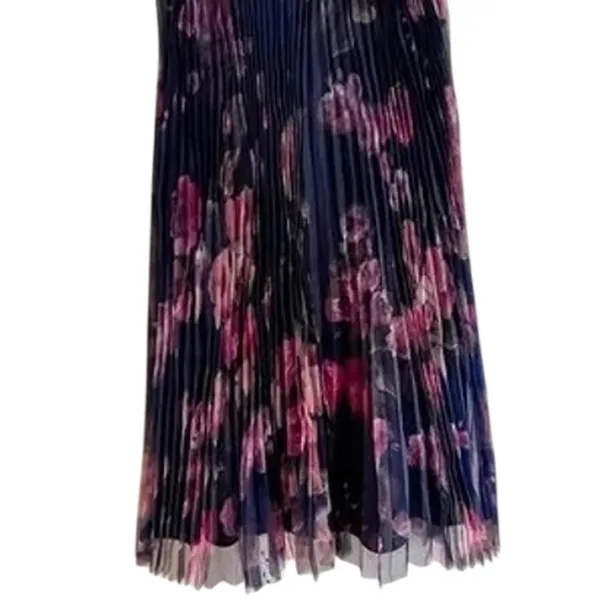 Lulus Alluring Invite Midnight Blue Floral Pleated Bustier Sleeveless Midi Dress - Image 8