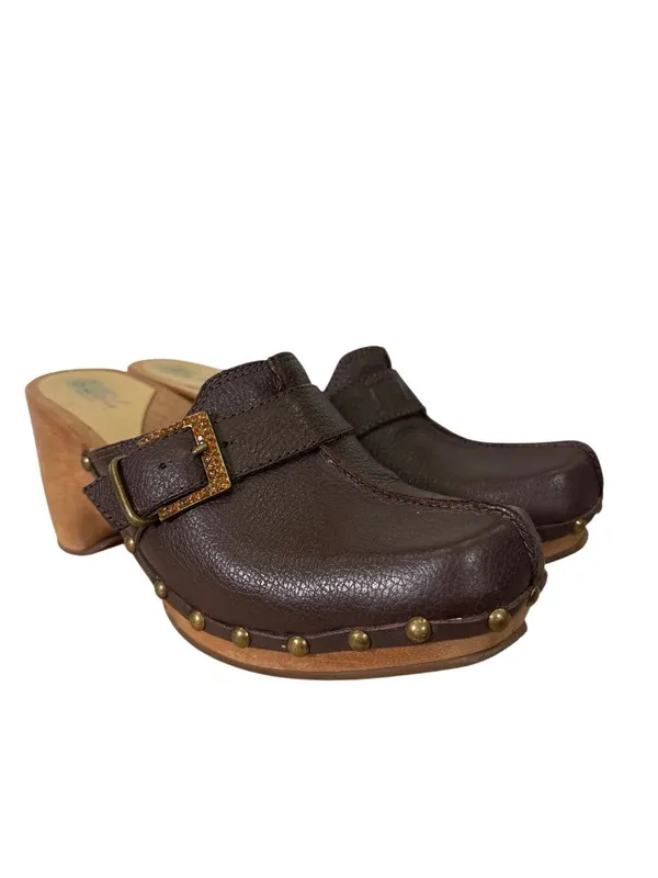 Vintage BCBG Y2k Platform Wooden Leather Clogs Size 8.5 - Image 4