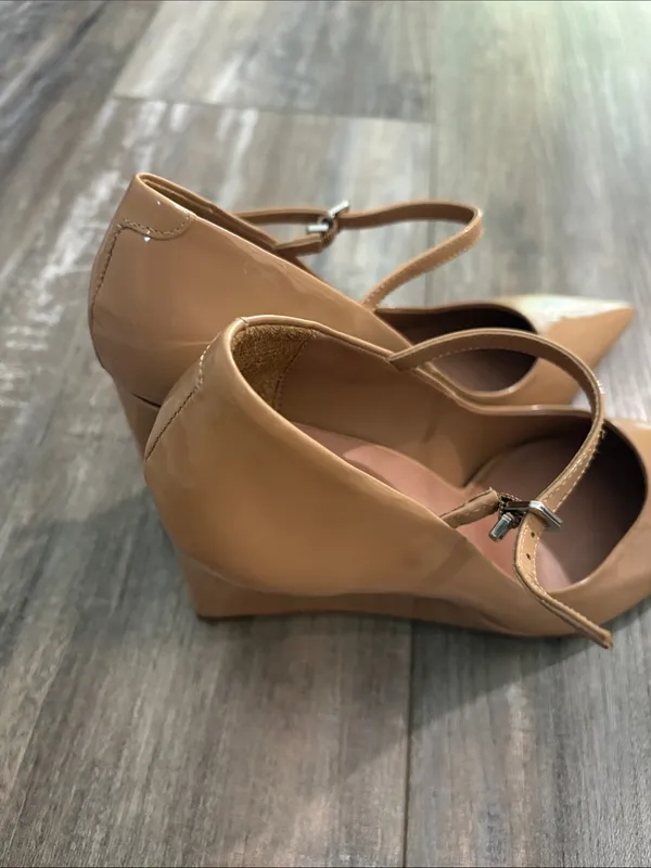 NEW MAEVE The Sibley Mary Jane Patent Leather Wedge Heels In Beige Size 39 - Image 5