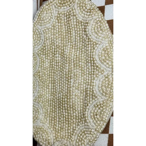 Vintage 1950's Reina Oval Pearl Beaded Evening Bag 7" with Zipper Closure - Image 3