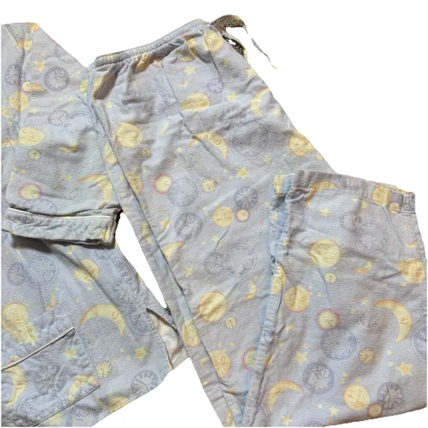 Lanz Of Salzburg Celestial Moon and Stars Flannel Pajama Set‎ Blue Large 2 Piece - Image 3
