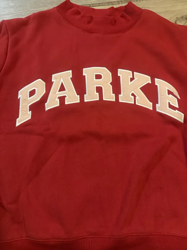 PARKE Varsity Mockneck Sweatshirt Valentines Collection Crimson +Peony L/XL NIP - Image 3