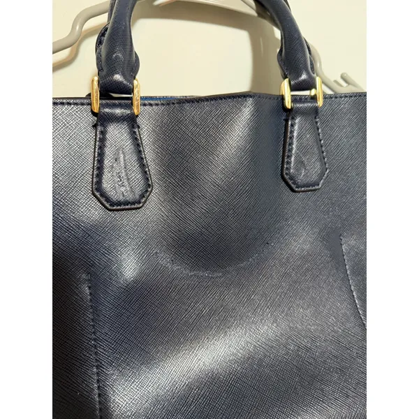Michael Kors Saffiano Leather Satchel Womens Navy Blue Gold Hardware Handbag - Image 9