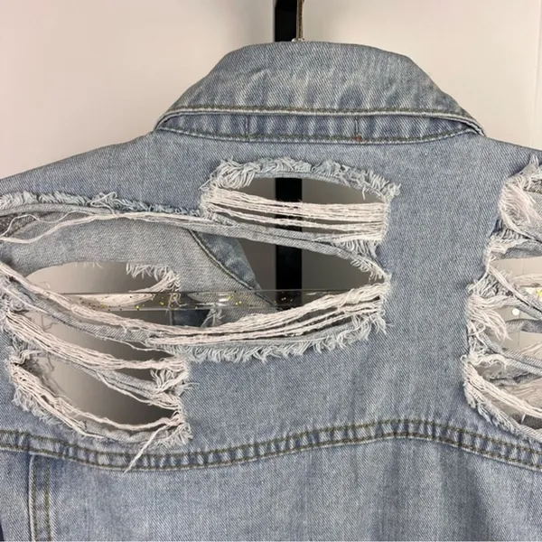 Thirty 6 Point 5 Denim Jacket Women S Blue Oversized Distressed Grunge Boyfriend - Image 4