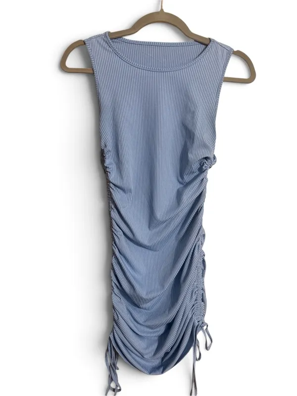 Sleeveless Ruched Bodycon Dress - Light Blue - Image 2
