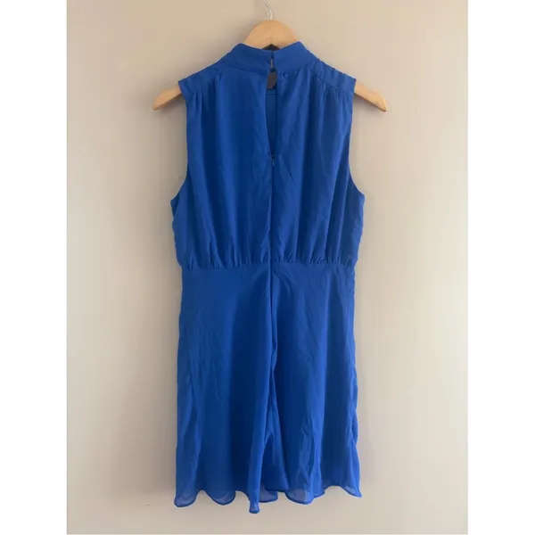 Lulus Classic Elegance Blue Chiffon Sleeveless Mock Neck Mini Dress Size Medium - Image 5