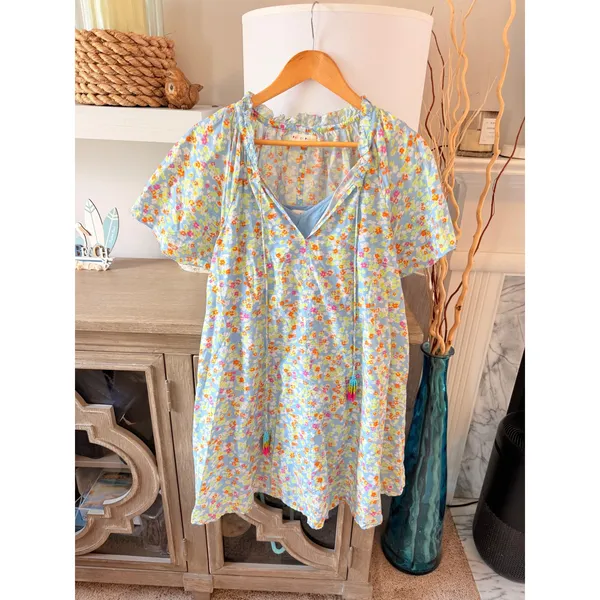 Roller Rabbit Floral Mini Dress Womens Blue Small - Image 2