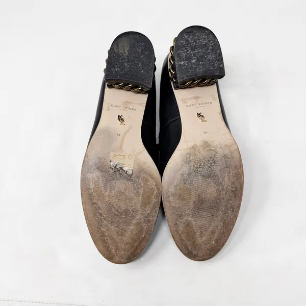[Kurt Geiger London] Black Raquel Block Heel Leather Loafers Chain Sz 39 US 8.5 - Image 12