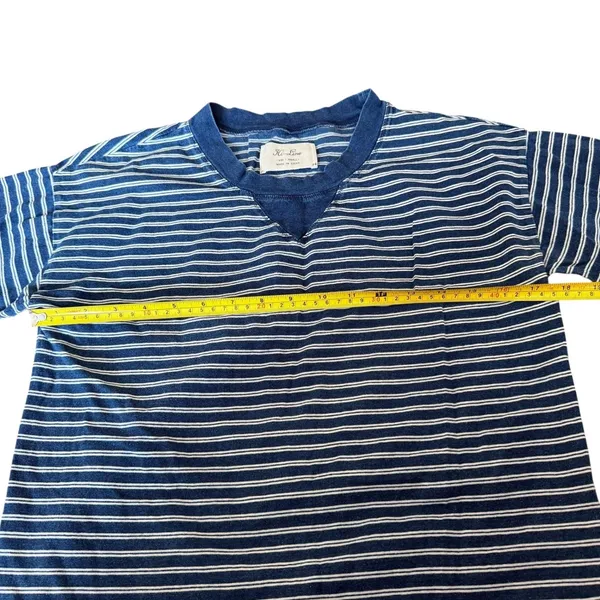 Vintage Hi-Line Size S Vneck Henley‎ Blue Stripe Oversized Cotton Long Sleeve - Image 7