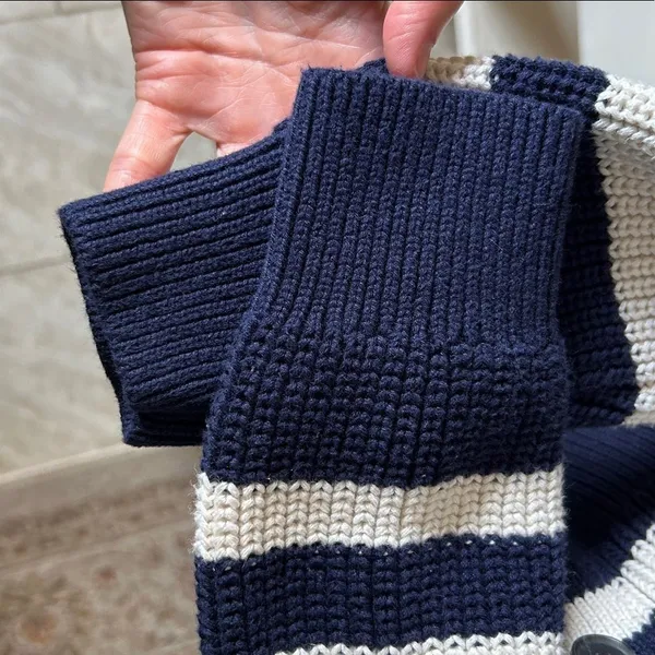 Gap shaker stitch Classic cotton navy white stripe nautical cardigan sweater M - Image 9