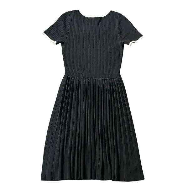 ZESICA Womens Black Ribbed Knit Pleated Midi Dress Short Sleeve Scoop Neck Small - Image 4