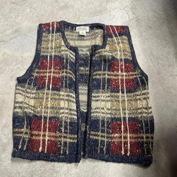 Vintage St John’s Bay Plaid Wool Blend Full Zip Sweater Vest Size Small - Image 4