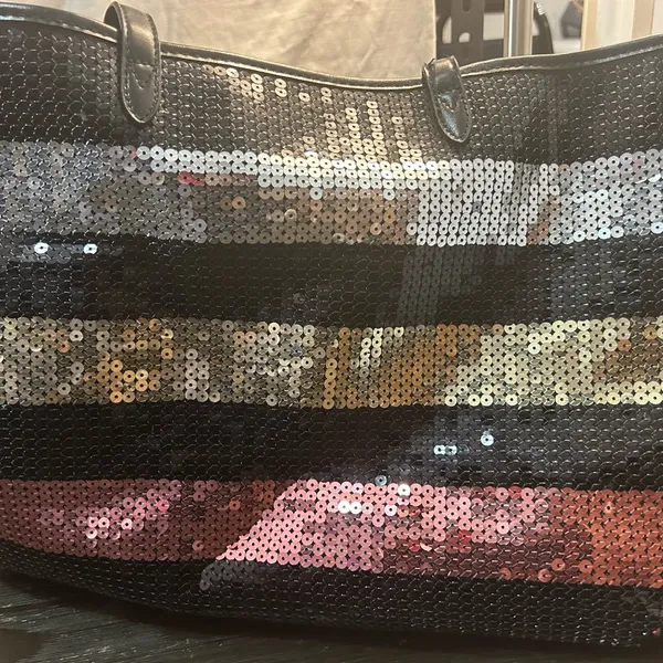 Victoria's Secret Sequin Striped Tote Bag - Black, Gold, Silver, Brown, Pink - Image 4