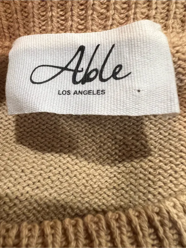 ABLE Marlee Horse Embroidered Puff Sleeve Sweater Beige Approx S NWOT - Image 5