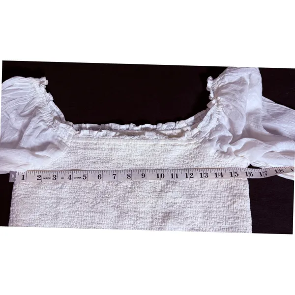 Aerie Ivory/White Smock Cropped Large Sheer Puff Sleeve Peasant Top cottagecore - Image 6