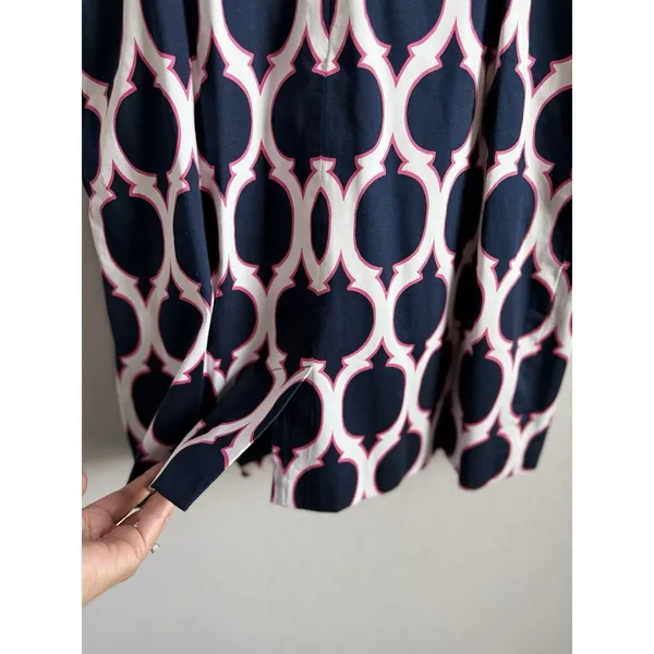 Crown & Ivy Seaside Lattice Printed Sleeveless Dress Navy Womens Sz‎ 14 Coastal - Image 10