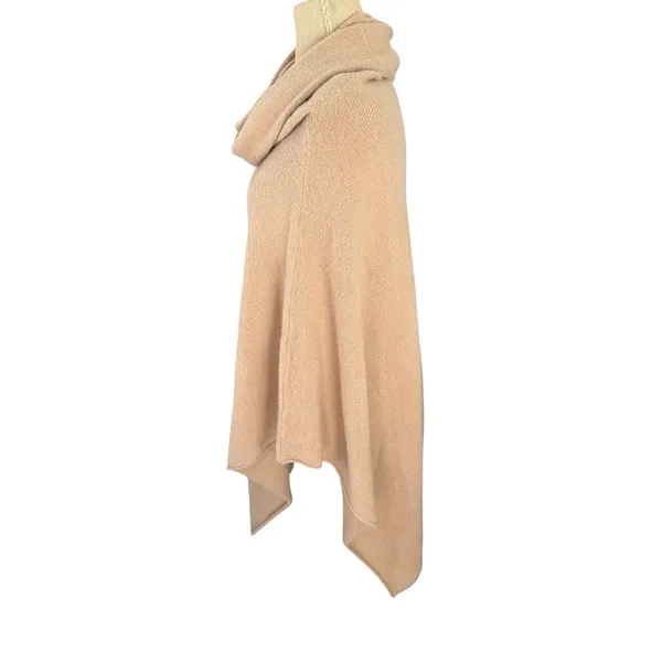 Tan Cowl Neck Poncho Merino Wool Blend‎ One Size Asymmetrical Boho - Image 4