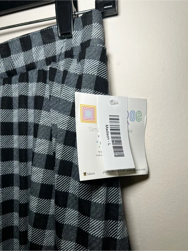 LuLaRoe Madison Black and Gray Checked Skirt - Image 2