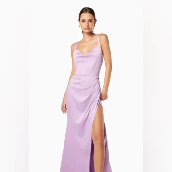 Elliatt Wedding Guest Satin Maxi Dress Lilac High Slit Emerson S NWT - Image 6