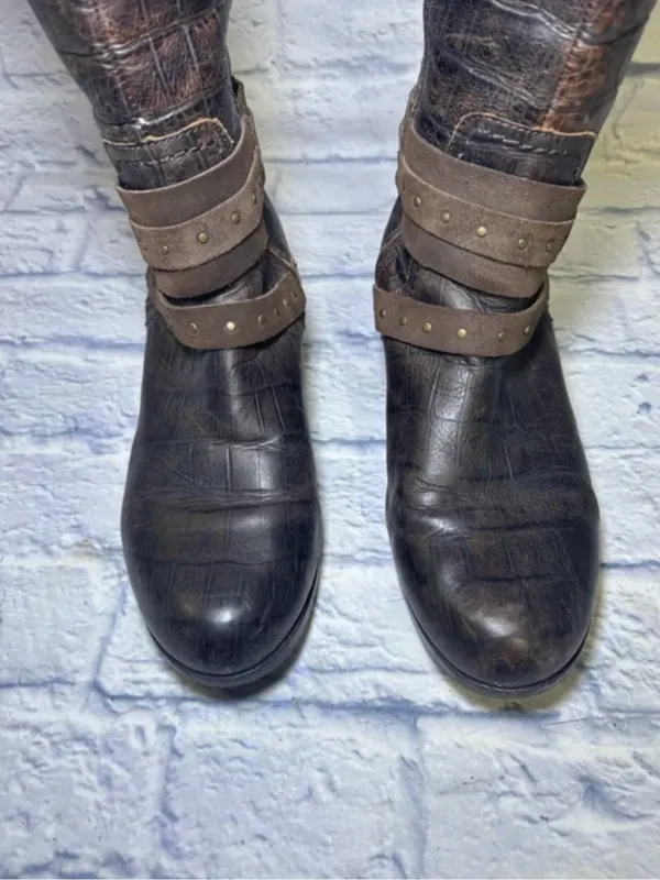 UGG Women's 9.5 Esplanade Riding Boots Croco Java Brown Distressed Sheepskin - Image 3