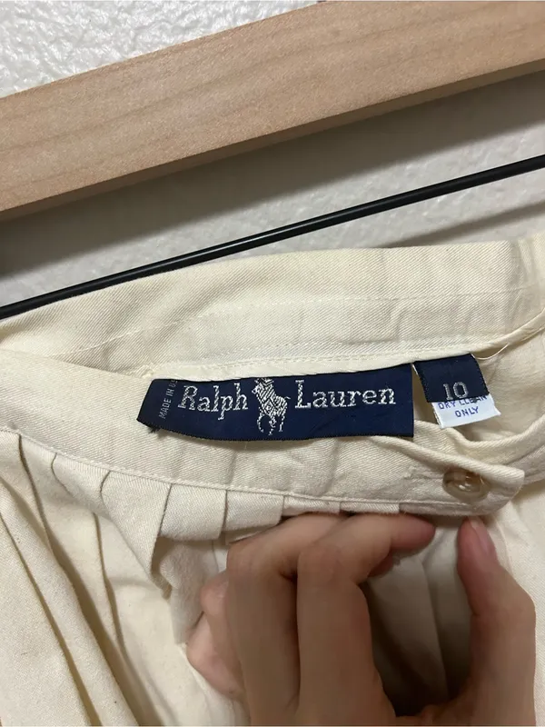 Ralph Lauren Cream 100% Cotton Button Front Pleated Midi Skirt Vintage Size 10 - Image 3