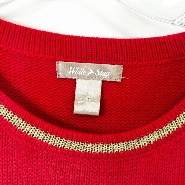 White Stag XL Christmas Sweater‎ Santa Embroidered Merry Red Gold Ugly 1107 - Image 8