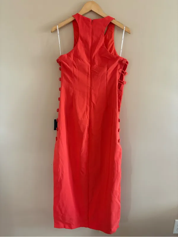 Lulus Masterfully Mod Bright Orange Side Button Midi Dress Size XL Sleeveless - Image 5
